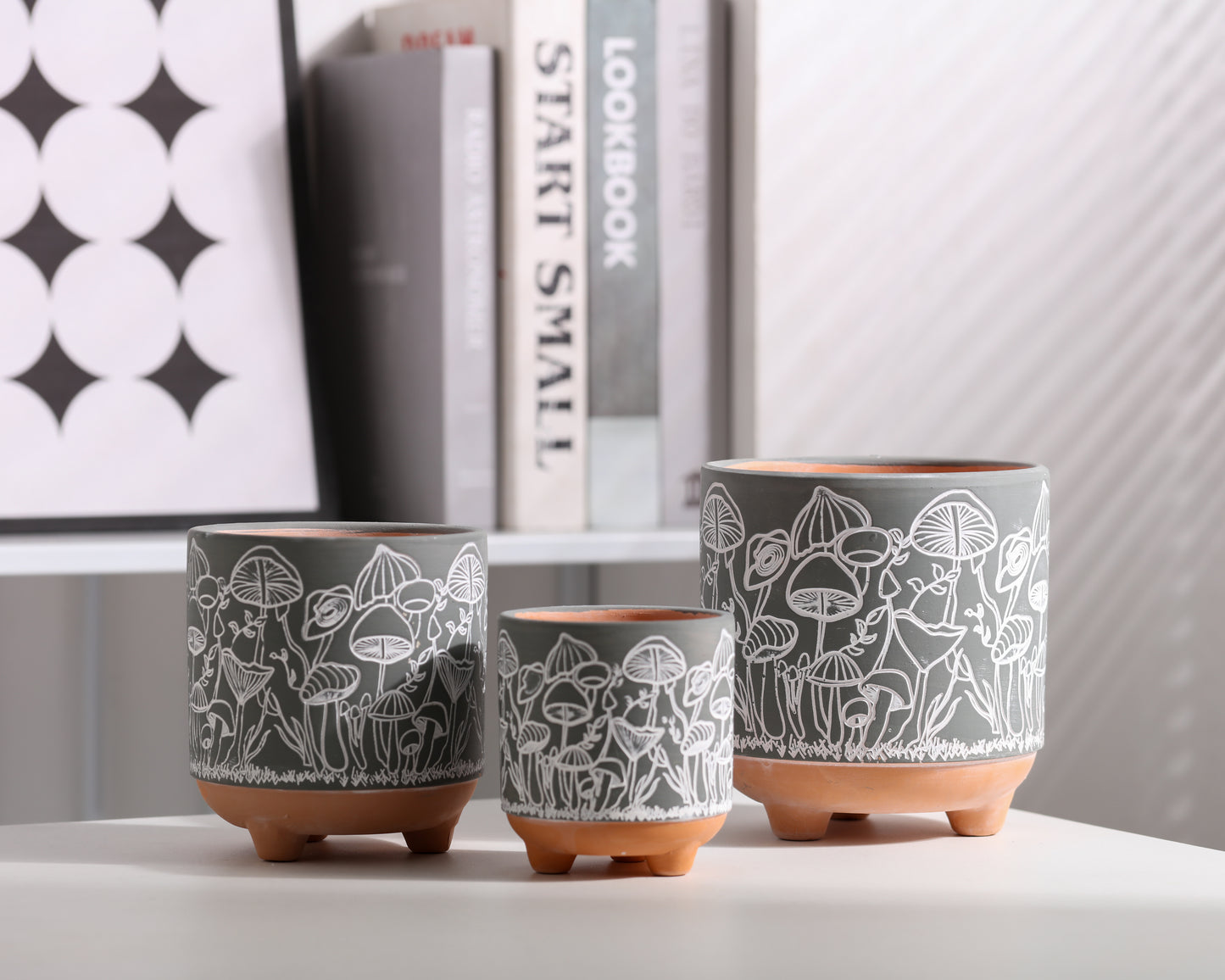 Happy Shrooms Terracotta Planter Trio