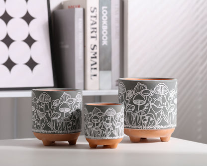 Happy Shrooms Terracotta Planter Trio