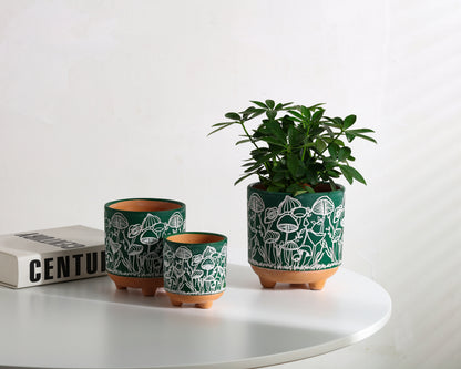 Happy Shrooms Terracotta Planter Trio