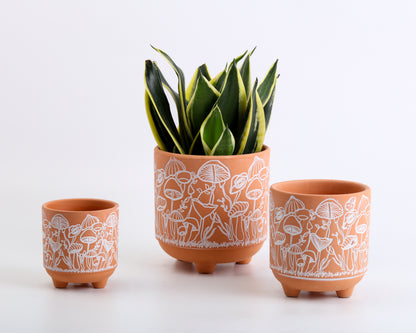 Happy Shrooms Terracotta Planter Trio