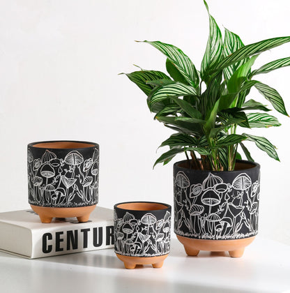 Happy Shrooms Terracotta Planter Trio