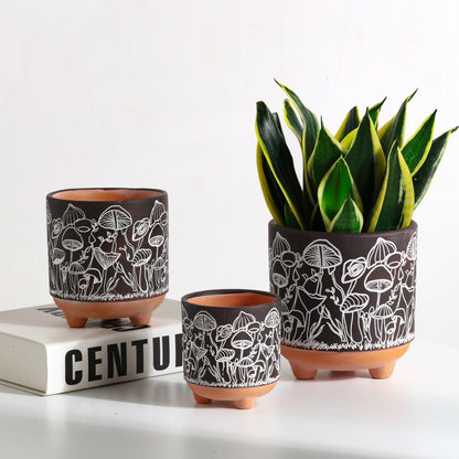 Happy Shrooms Terracotta Planter Trio