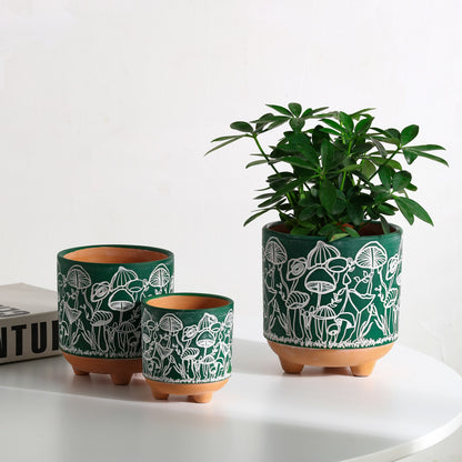 Happy Shrooms Terracotta Planter Trio