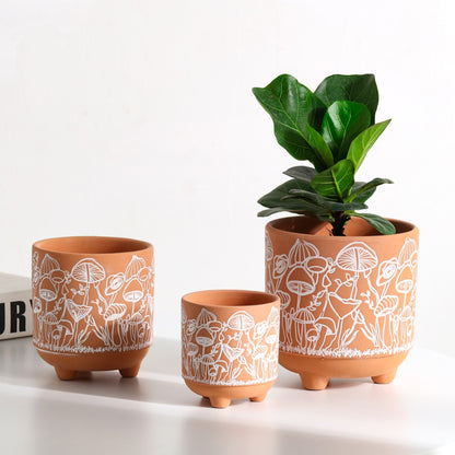 Happy Shrooms Terracotta Planter Trio