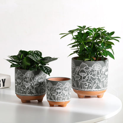 Happy Shrooms Terracotta Planter Trio
